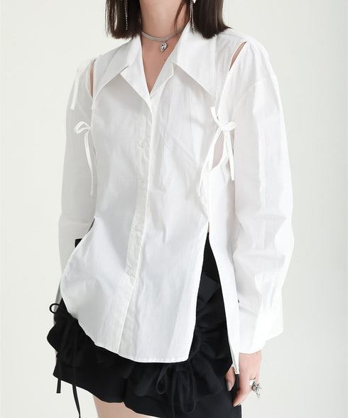 Cut-Out Ribbon Sleeve Shirt
